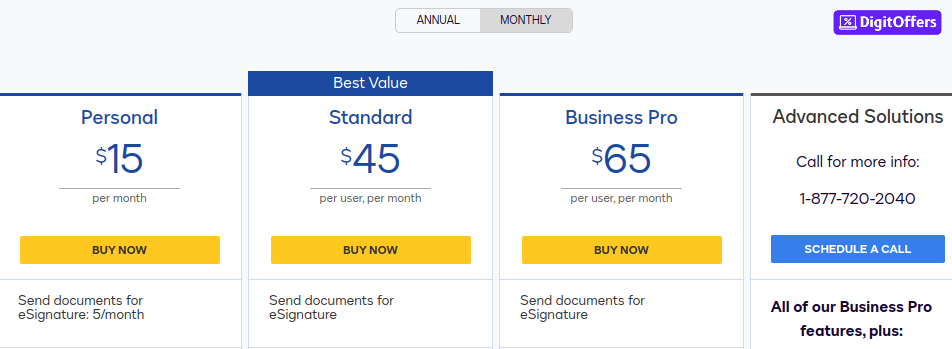 DocuSign eSignature Pricing Plans 