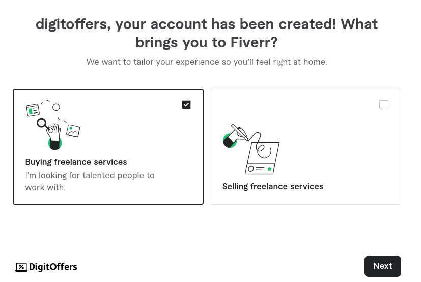 Create Account on Fiverr