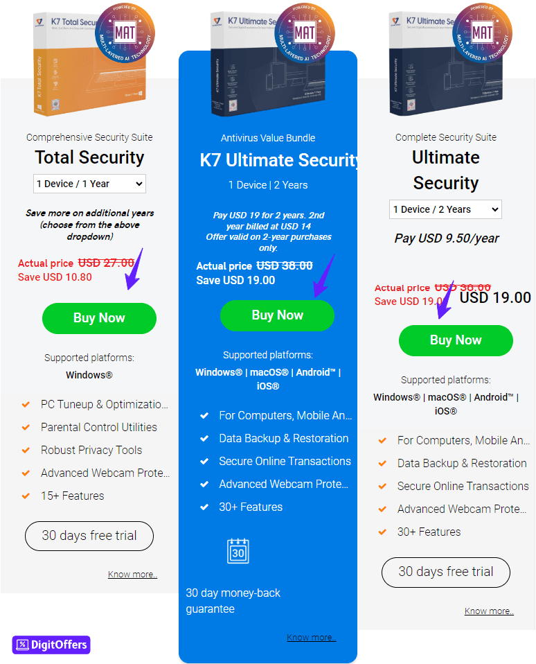Latest K7 Security Promo Codes, Avail FLAT 60% OFF and Save $50 on Antivirus This Month K7 Security Pricing Plans