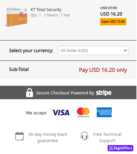 Latest K7 Security Promo Codes, Avail FLAT 60% OFF and Save $50 on Antivirus This Month K7 Product Summary