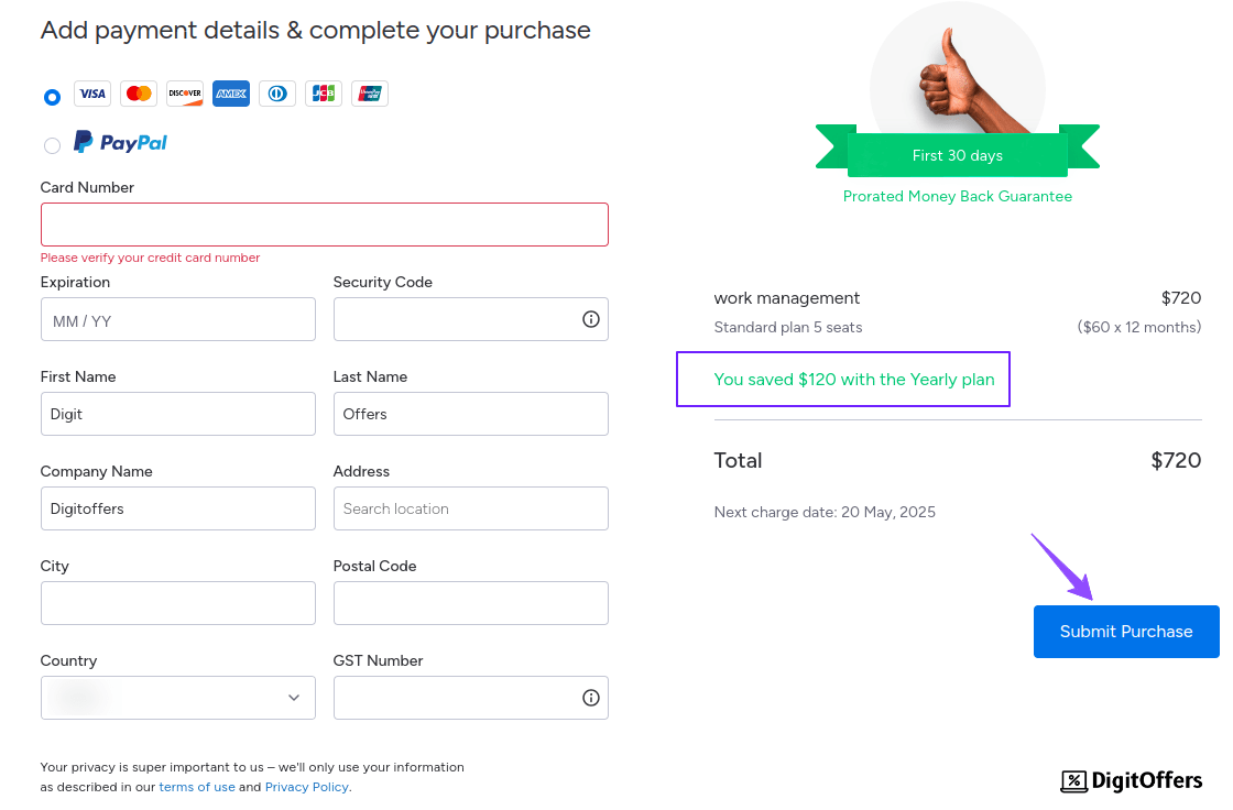 Monday.com Promo Codes & Offers – Save Up to 55% This Month Moday.com Payment Checkout