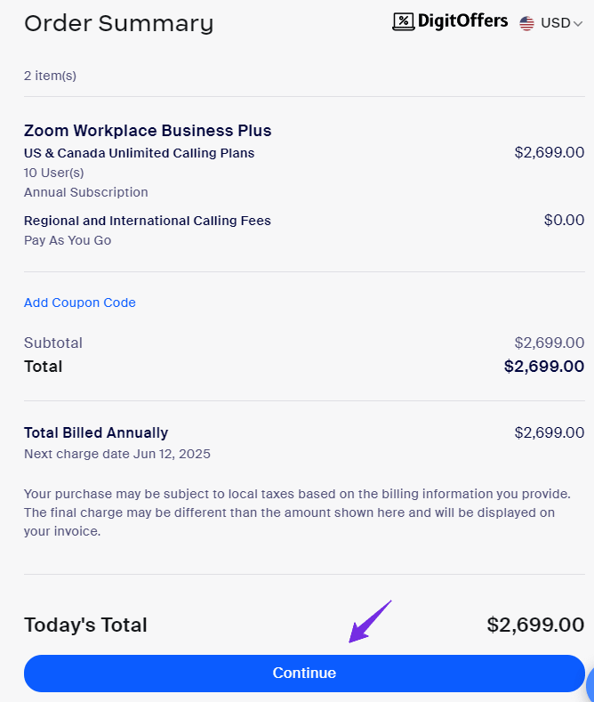 Zoom Coupon Code Order Summary