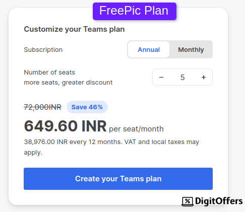 Freepik Team Plan price